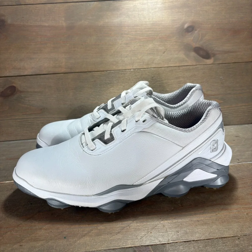 FootJoy Tour Alpha Mens size 8 shoes White Leather Waterproof Golf sneakers